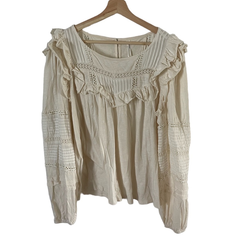 Anthropologie cream ruffled lace blouse - Picture 2 of 5